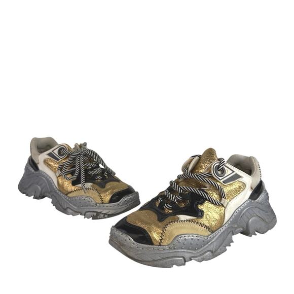 Nº21 Billy Silver Gold Leather Low Top Lace Up Athletic Sneakers Shoes 39.5 US 9 - Picture 5 of 12